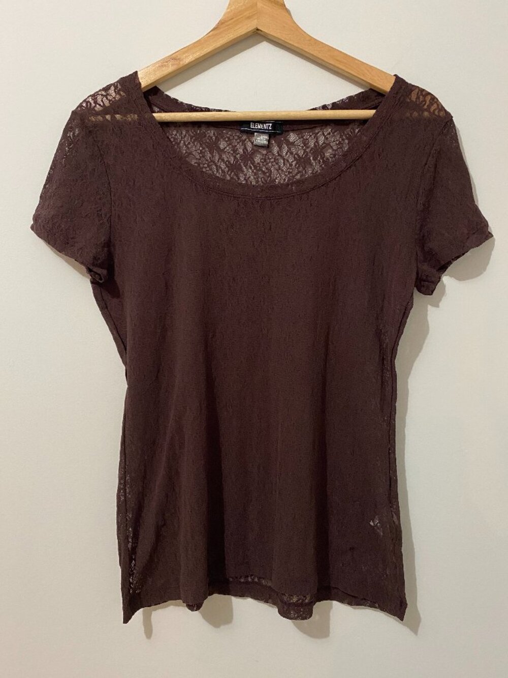 Y2K Brown Lace Tshirt Sheer Scoop Neck Staple Whimsigoth Layering Romantic Boho
